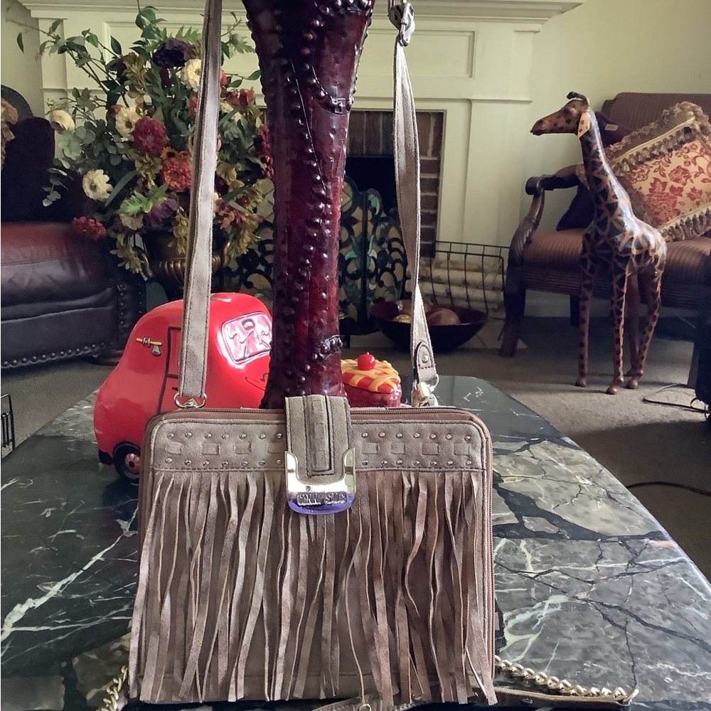 Penny sue rare universal micro suede fringe iPad crossbody shoulder bag case